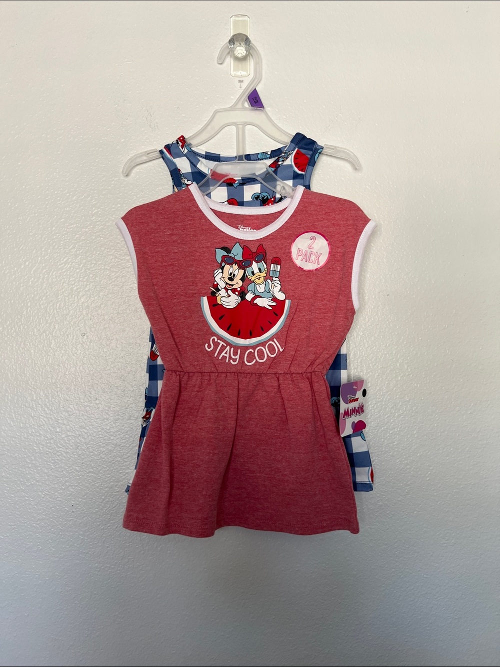 NWT Disney Girls' Set of 2 Minnie Mouse Pink Red and Blue Dress Duo sz 12m